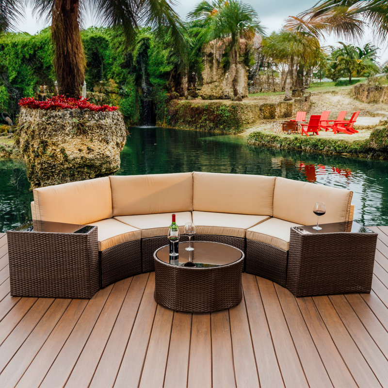 Ensemble de conversation d'extérieur Slunce pour 4 personnes avec coussins, Coussin beige / structure brune