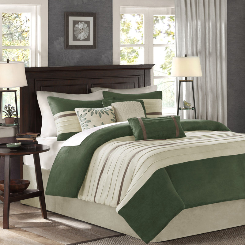 Ensemble d'édredon 7 pièces en faux suède vert grand 7 pièces, Grand édredon et 6 pièces supplémentaires