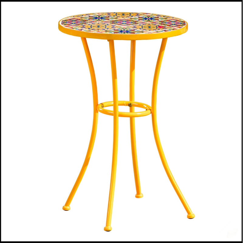 Table d'appoint d'extérieur avec plateau en mosaïque et pieds en métal durables, parfaits pour la terrasse ou le balcon