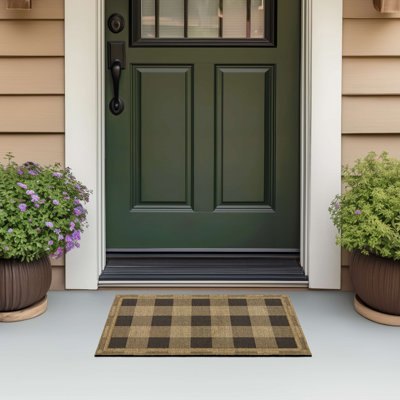 Tapis de porte Mega Check à poils courts, résistant aux intempéries et doté d'un envers en caoutchouc durable, brun, 45,7 cm x 76,7 cm