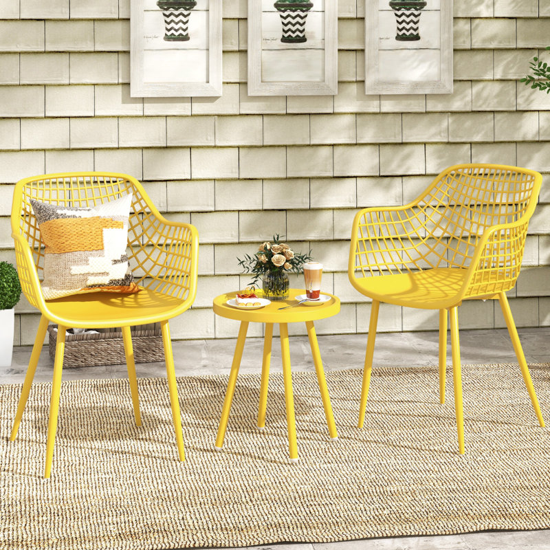 Ensemble de chaises de patio 3 pièces avec siège en PP et plateau de table pour porche