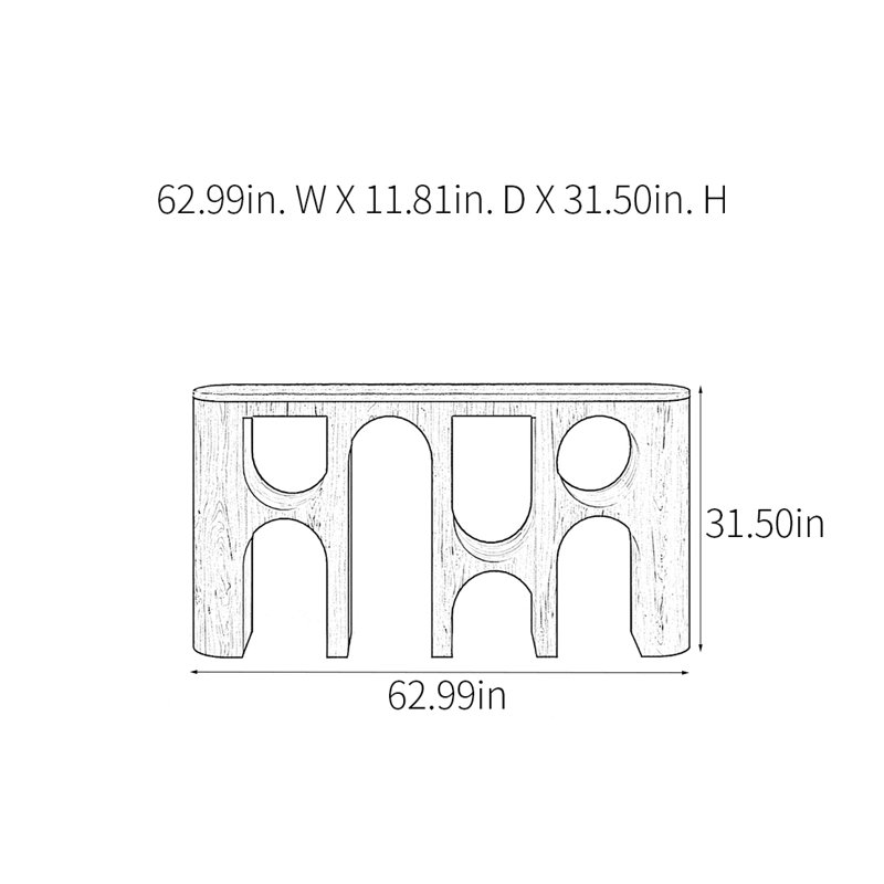 Console Retro Art, H 31,5 po x l 62,99 po x P 11,81 po