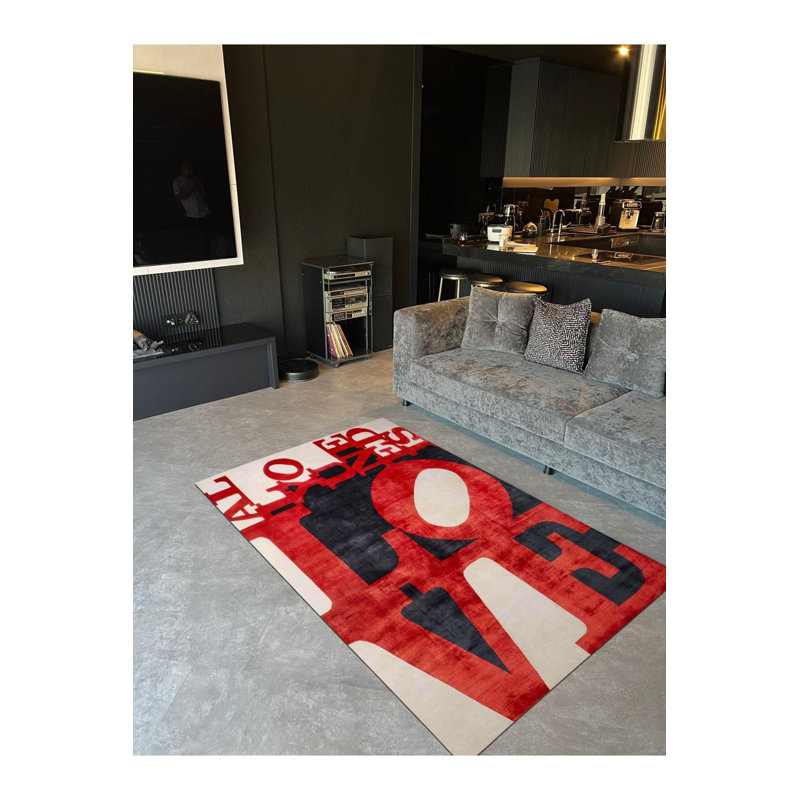 Tapis rouge lavable All You Need Is Love, Tapis de couloir 2 pi 6 po x 9 pi 10 po