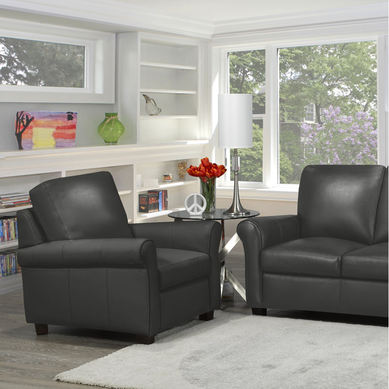 Fauteuil Ambrie, Cuir gris pierre