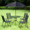 Ensemble de salle à manger de patio 6 pièces pour 4 personnes avec parasol, table d'extérieur et chaises avec 4 chaises pliantes et table ronde en verre pour le jardin, la cour et la piscine, noir