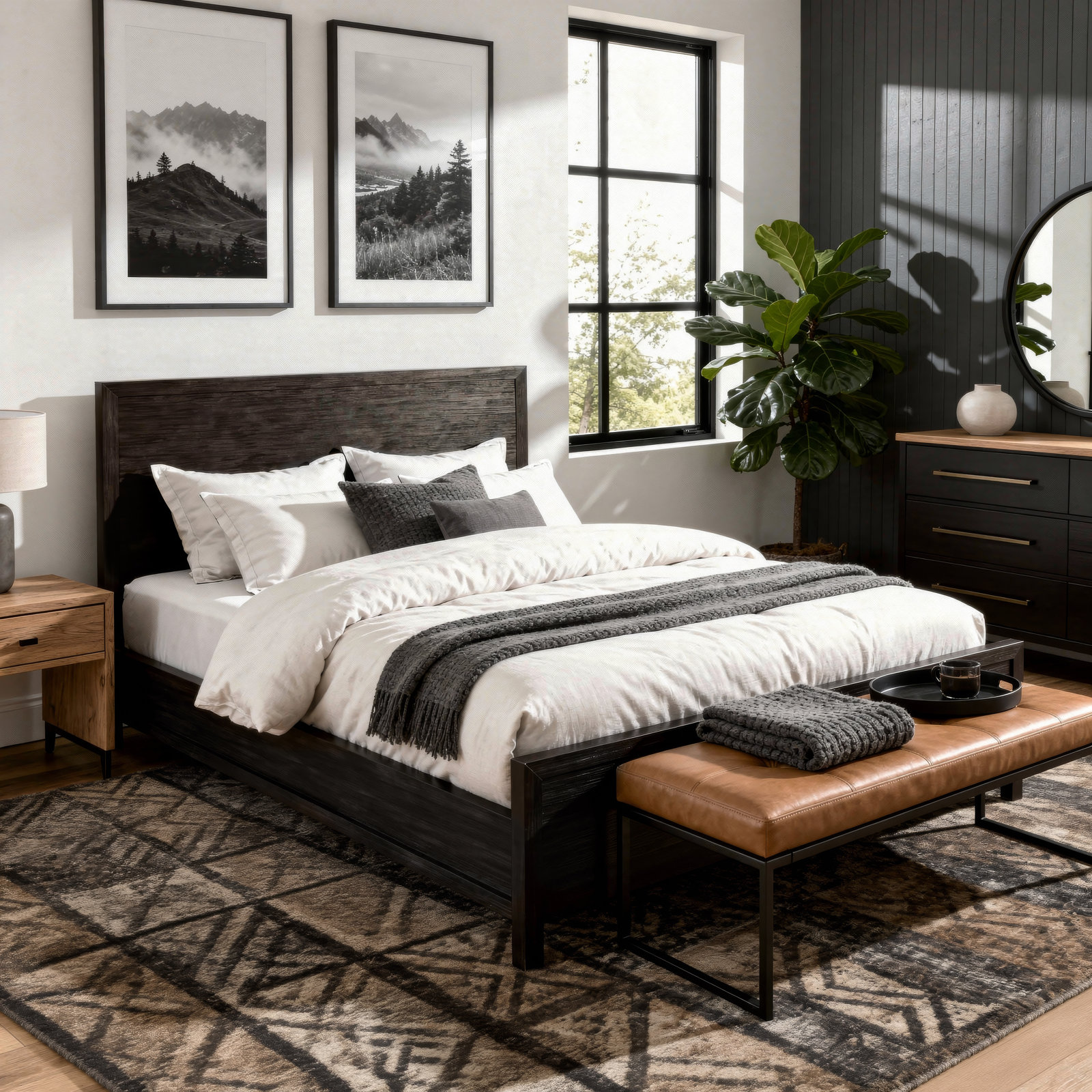 Celine Wood Panel Bed, Antique Coffee