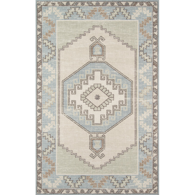 Tapis oriental bleu clair / beige / brun clair Fletcher, Rectangle de 2 pi x 3 pi