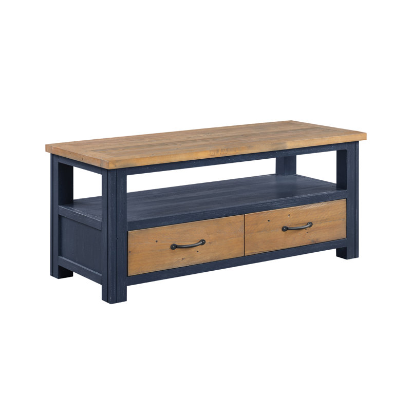 Splash Of White TV Stand, 47cm H x 110cm L x 45cm W, Blue/Natural 