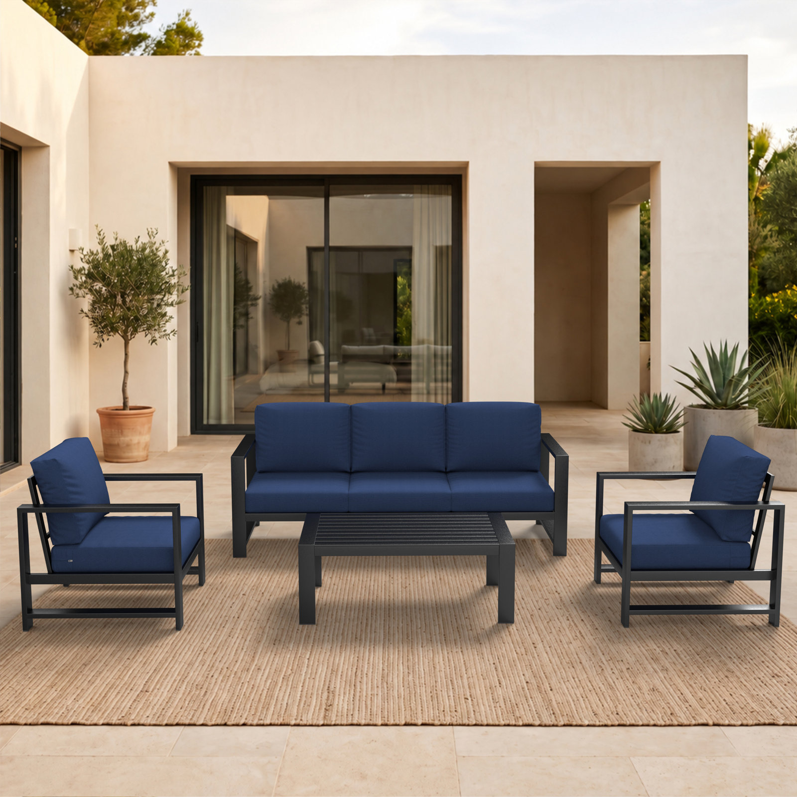 Dulcie 5-Person Sunbrella® Patio Seating Group, Canvas Navy Sunbrella® Canvas