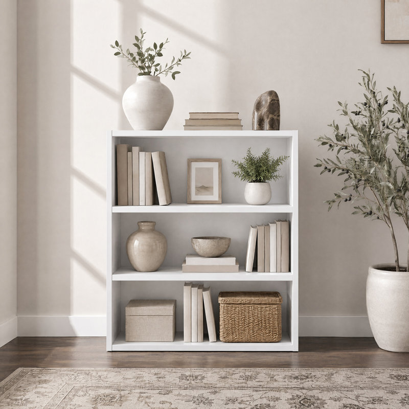 Adjustable Wooden Standard 3-Tier Bookcase, (3 Shelves) 32"H x 23.8"W x 9.2"D, White