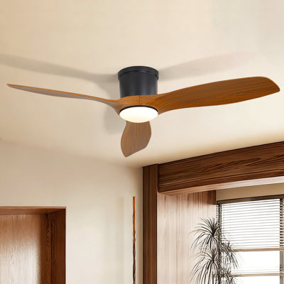 Modern Smart 52" In 3-ABS Blades Flush Mount Ceiling Fan With Light, Remote/APP, Black, Suitable For Any Room