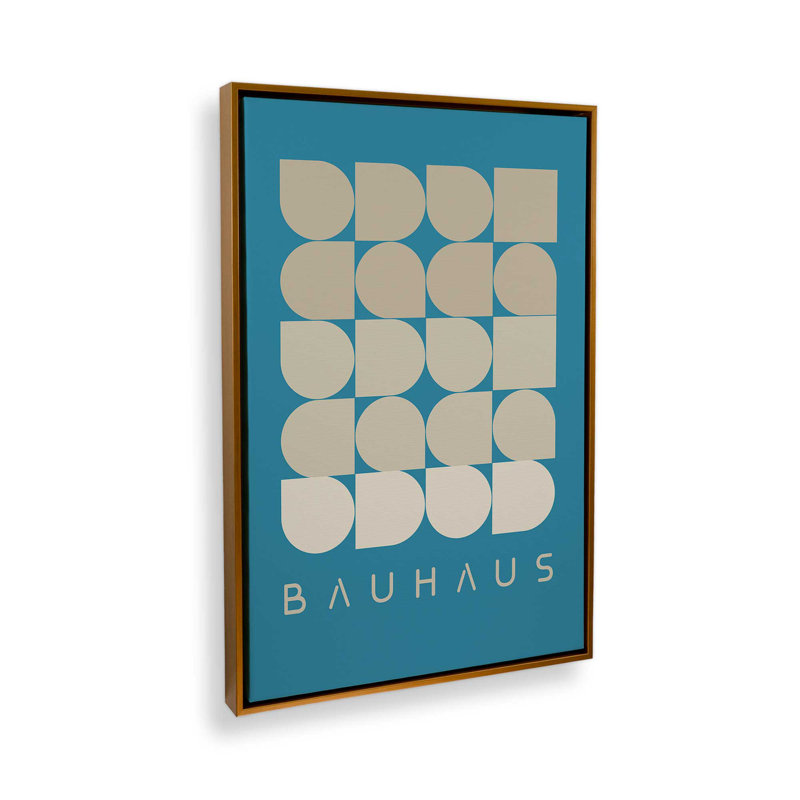 Bleu sarcelle et crème géométrie Bauhaus, H 36,75 po x l 24,75 po x P 1,75 po, Cadre flottant or poli