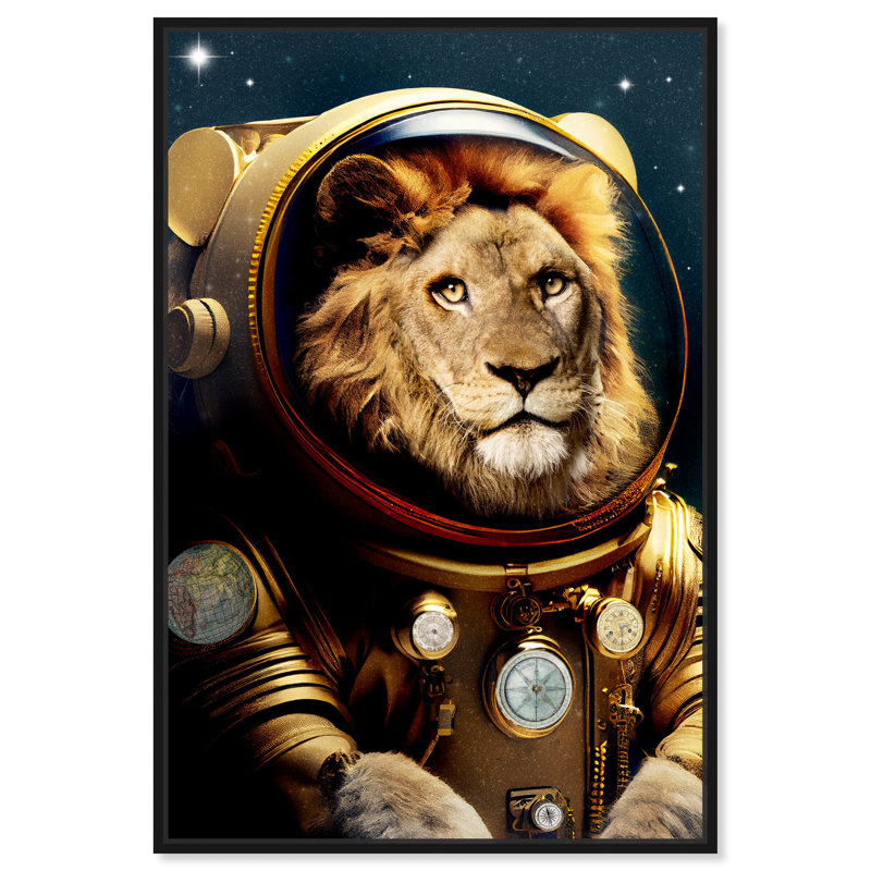 «Bright Lion Astronaut Wall Art» par Notoriart, Cadre noir, H 16 po x l 11 po