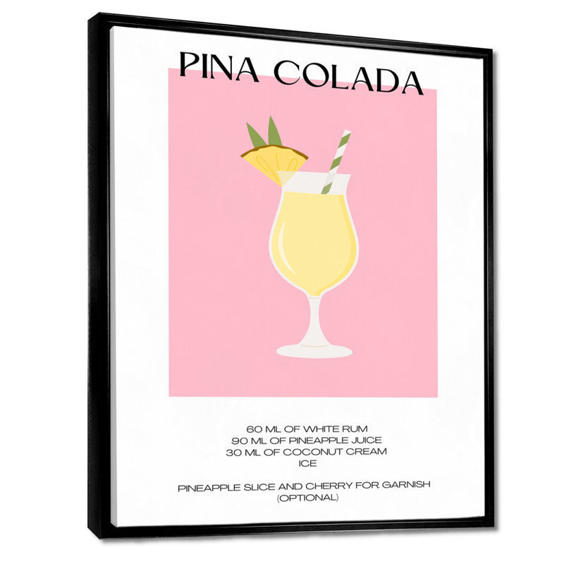 Pina Colada Cocktail Party - Décoration murale cocktails, Cadre flottant noir, H 40 po x l 30 po