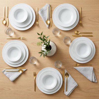 Service de table en porcelaine blanche embossée Baroque (service de 18 pièces pour 6 personnes)