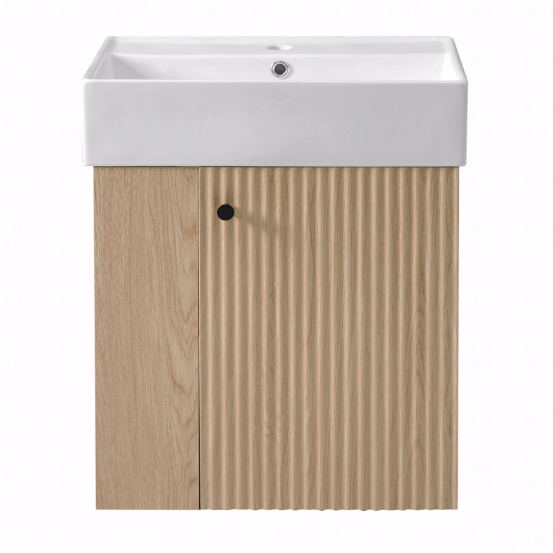 21.6 " Modern Floating Bathroom Vanity With Ceramic Basin, Brown