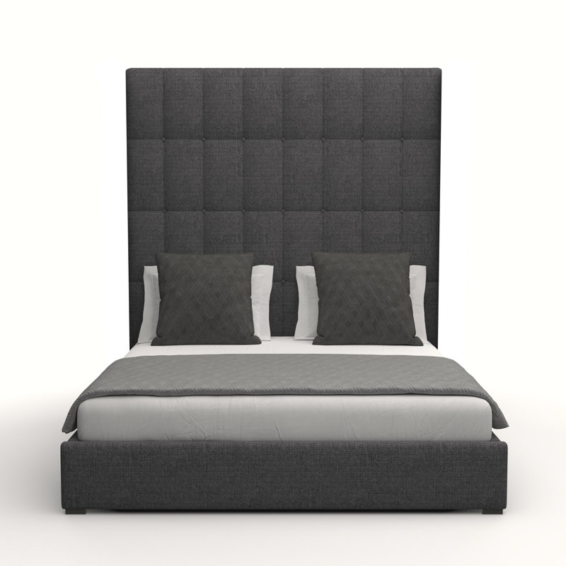 Lit tapissier capitonné standard Dezyah, Revolution® gris anthracite, Très grand californien