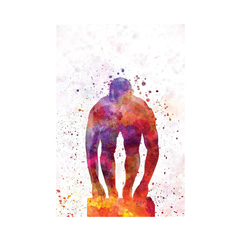 «Natation Silhouette VI» par Paul Rommer - peinture sur toile tendue, H 40 po x l 26 po x P 1,5 po