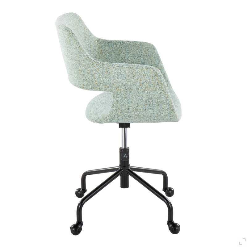 Chaise de bureau contemporaine réglable en métal noir et tissu vert clair