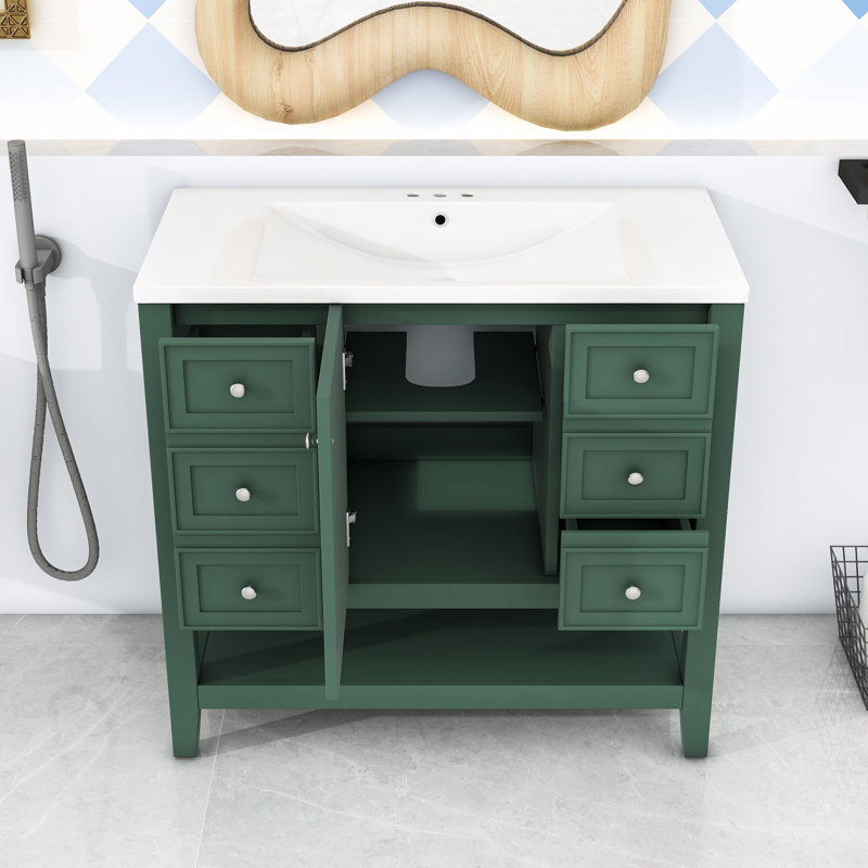Meuble-lavabo avec une armoire et trois tiroirs, Vert