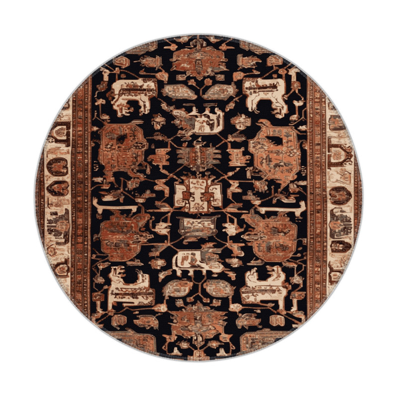 Persian Brown Indoor and Outdoor Area Rug, Round 5'
