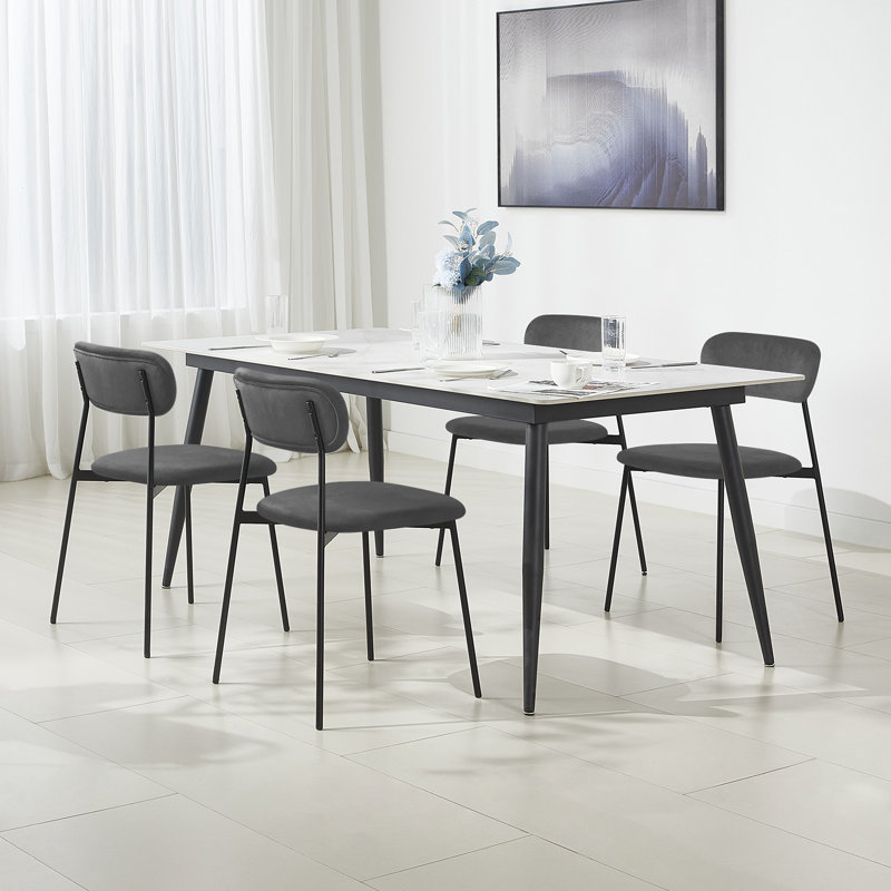 47.5cm H Velvet Upholstered Metal Cross Back Side Chair, Dark Grey
