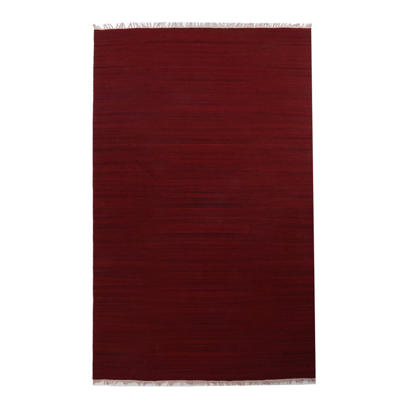 Tapis Alithea tissé à plat en laine Kilim écologique - 91 x 396 cm, tapis de couloir | Couleur bourgogne | Motif uni | Tapis de salon, chambre