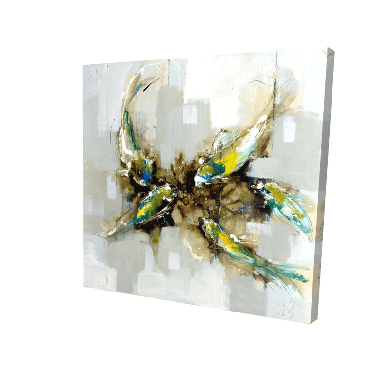 Quatre poissons Koi abstraits - décor de toile bleue de salon