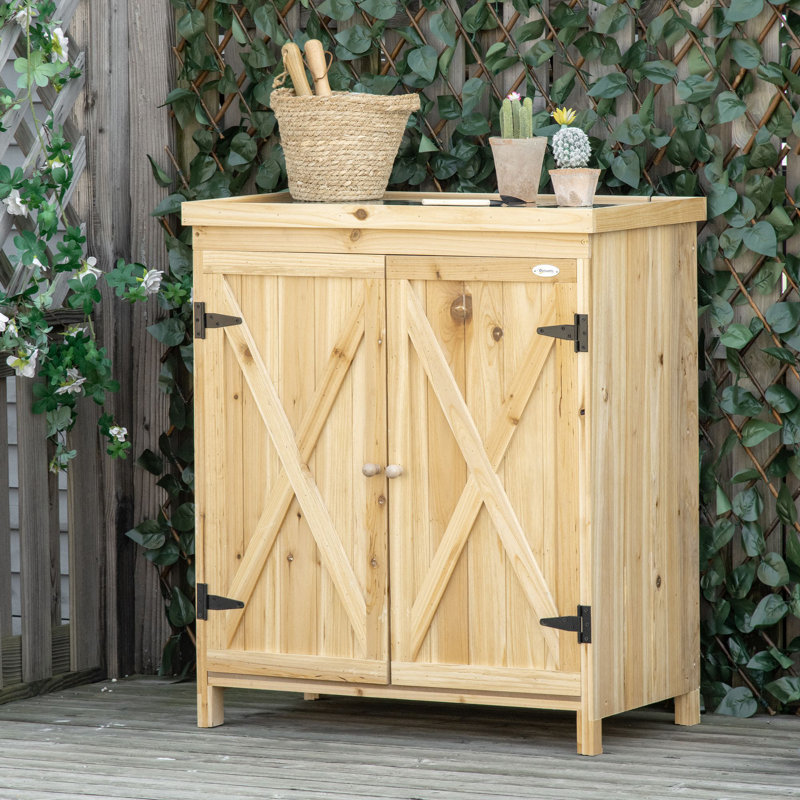 Natural Wood Outdoor Storage Shed with Shelving