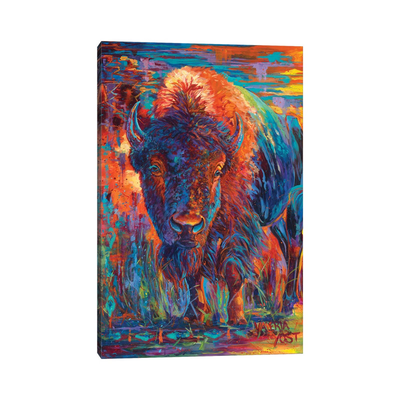 Bison - reproduction d'art mural - toile tendue, 60" x 40", Toile tendue avec châssis, No Frame