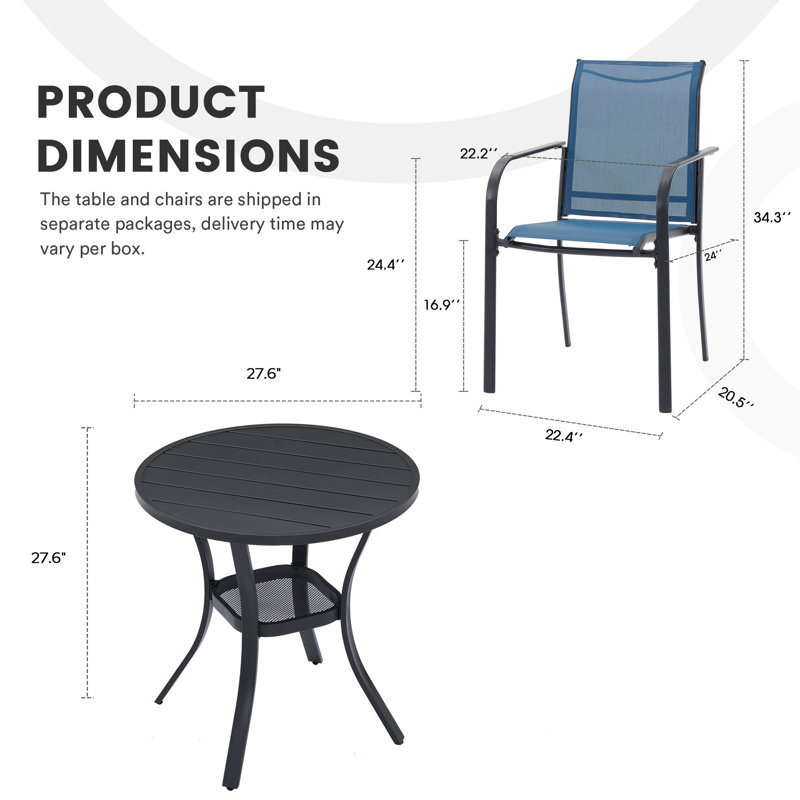 Hobbes 2 - Person Patio Dining Set with Round Table , Cushions Included, Black/Blue