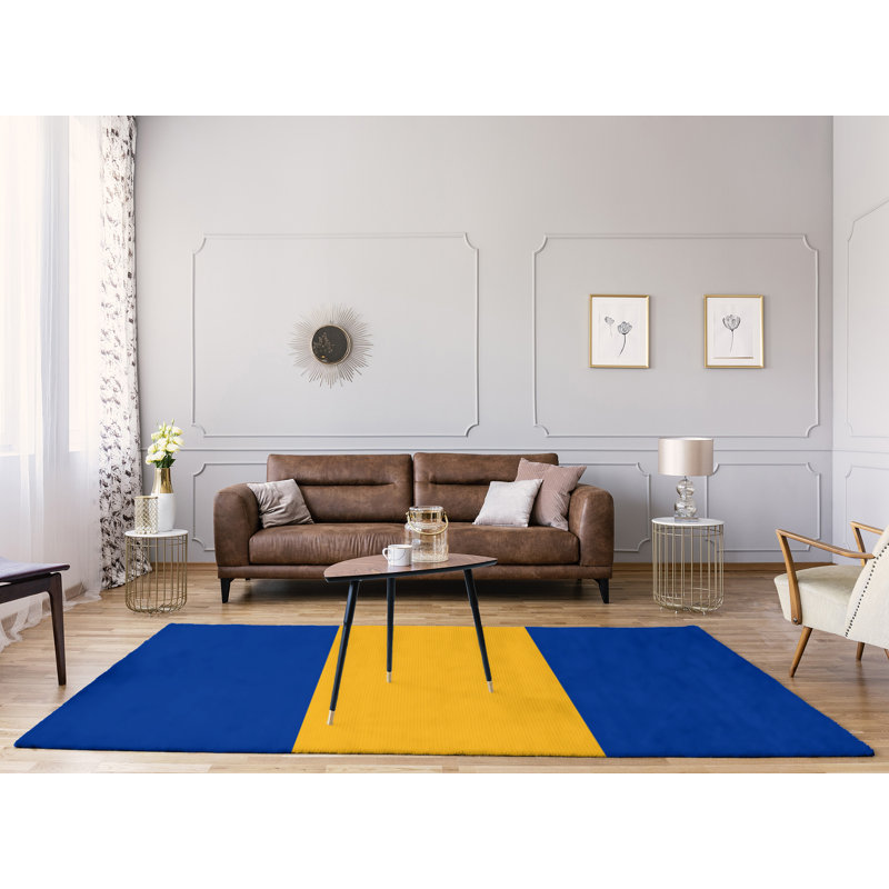 Tapis bleu/jaune, Rectangle 5 pi x 7 pi