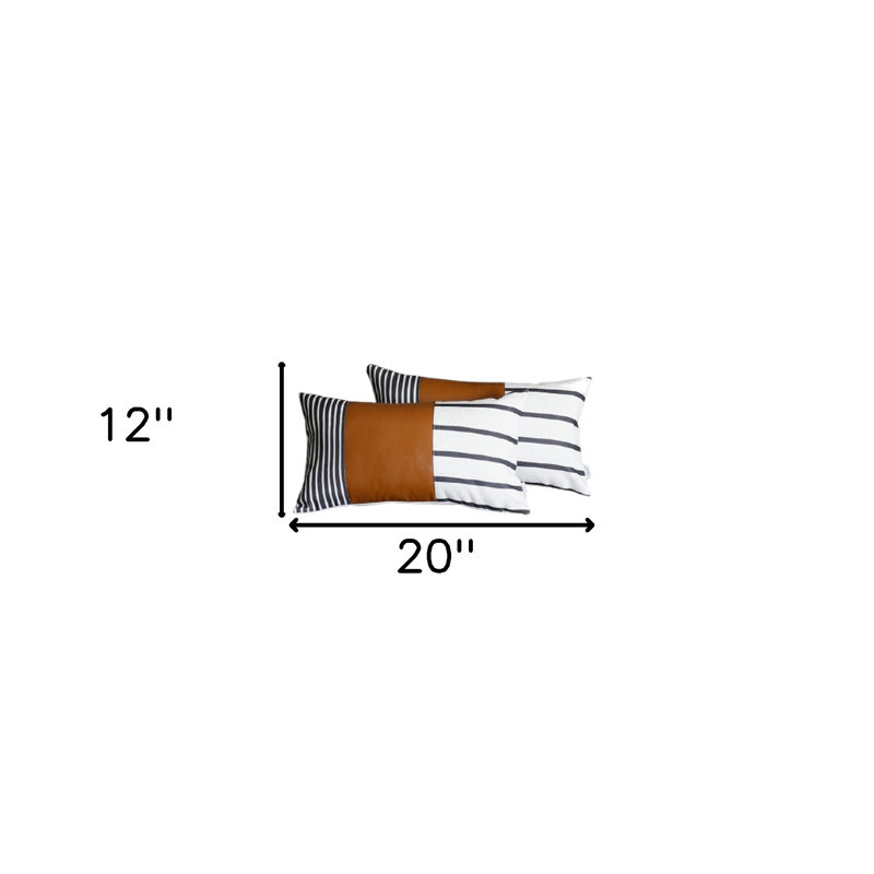 Set Of 2 Striped And Bright Brown Faux Leather Lumbar Pillow Covers Set Of 2 Striped And Bright Brown Faux Leather Lumbar Pillow Covers
