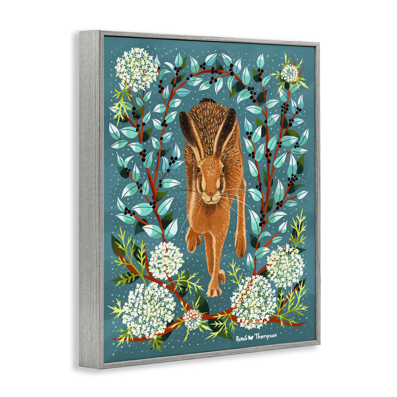 Hare & Huckleberries, art de la giclée encadrée par Renee Thompson, H 14 po x l 11 po, Giclée encadrée noir minuit