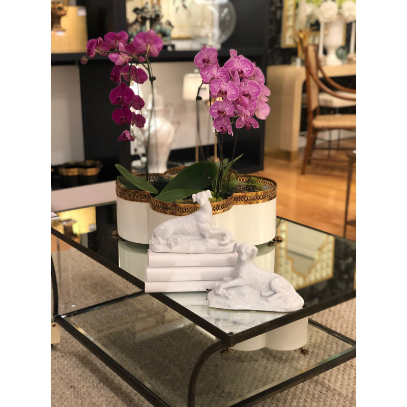 Tracery Handmade Metal Planter, Cream, 7" H x 17" W x 17" D