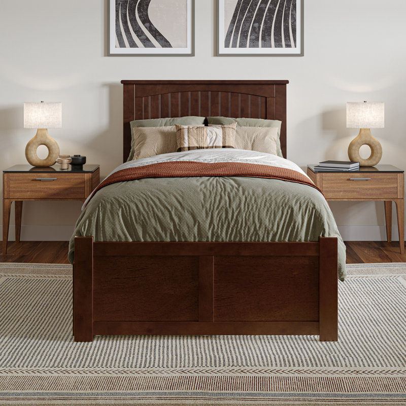 Lit plateforme en bois massif avec pied de lit et tiroirs de rangement Nantucket, Noyer, Simple extra long