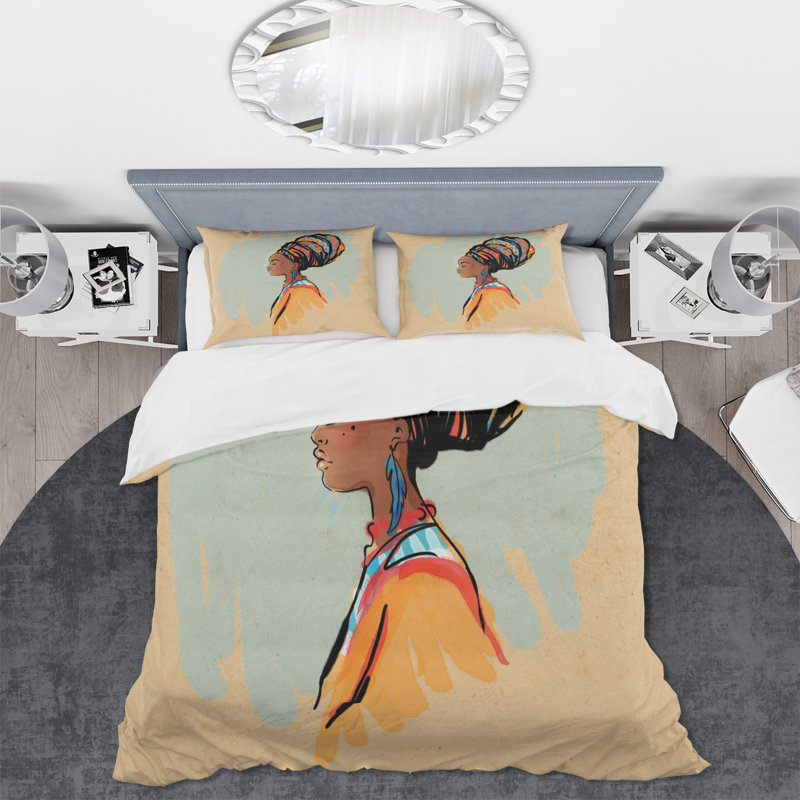 Portrait de femme afro-américaine avec Turban II - ensemble de housse de couette moderne - microfibre de polyester