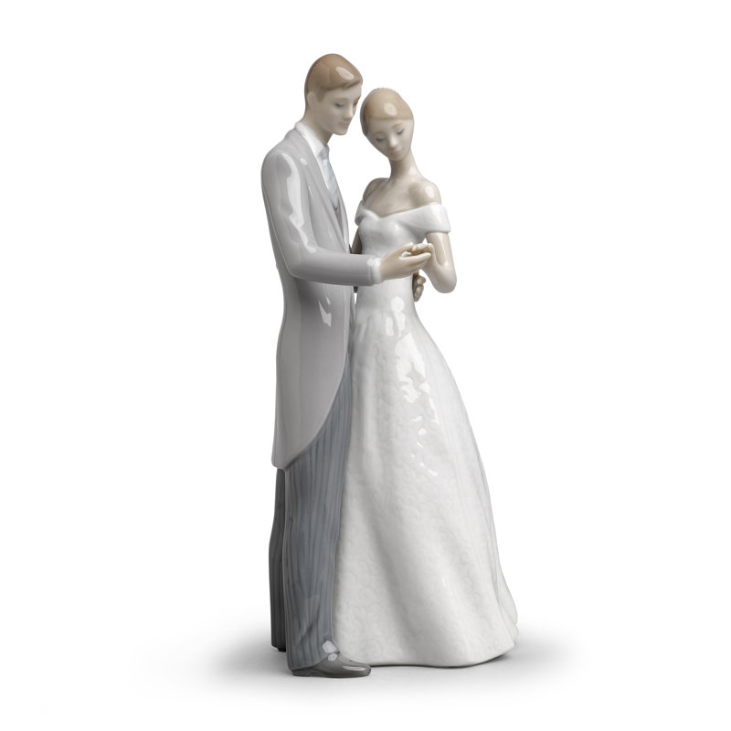 Handmade Porcelain Couple Figurine in White and Gray