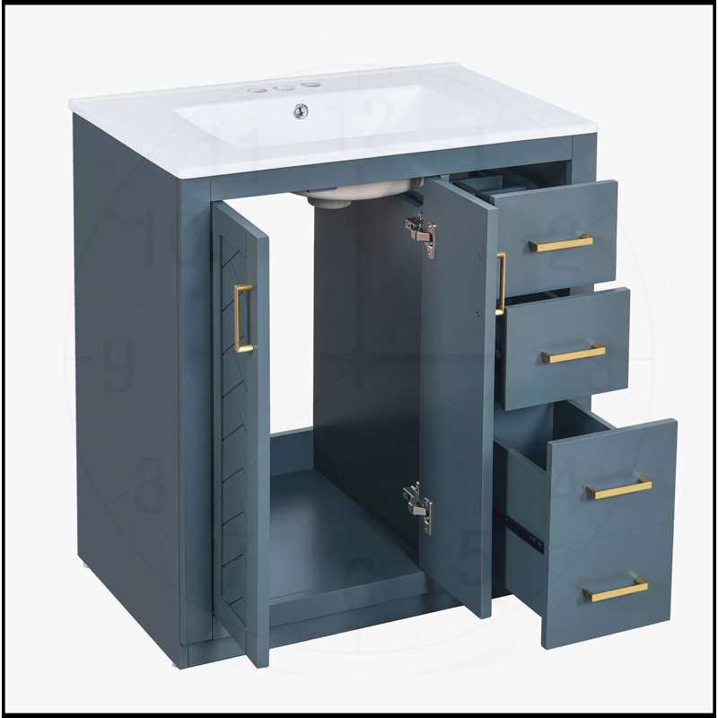 Meuble-lavabo 30 po avec lavabo en céramique, Bleu