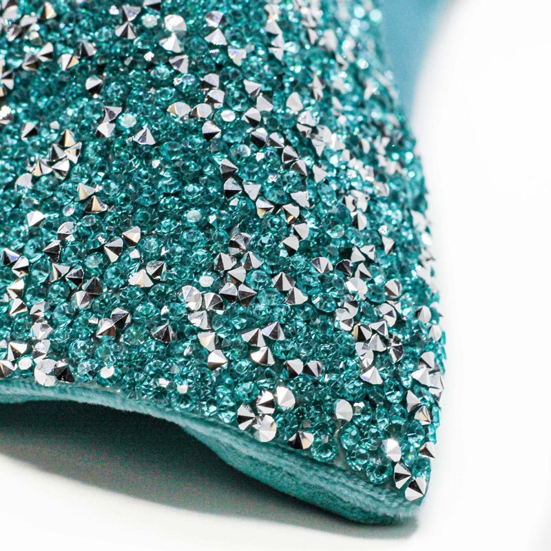 Turquoise Velvet Rhinestone Square Throw Pillow