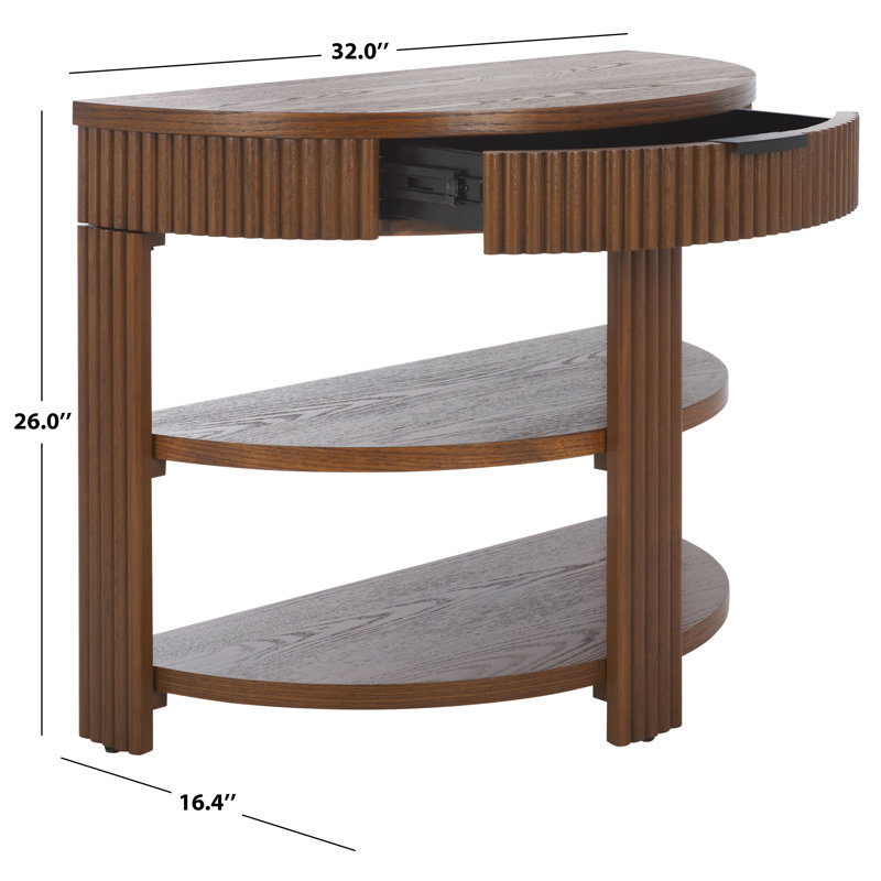 Christy Reeded Half Moon Console Table, Medium Oak