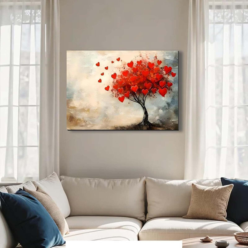 Abstract Heart Graffiti Wall Art – Aesthetic Canvas Painting Featuring Beautiful Preppy Hearts, Romantic Textured Art Prints For Decor