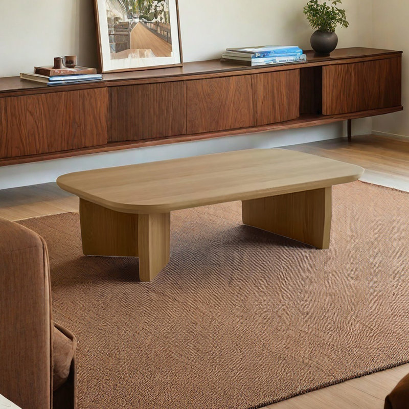 Ancient style rectangular solid wood coffee table, Burlywood, 15" H x 39.4" L x 19.7" W