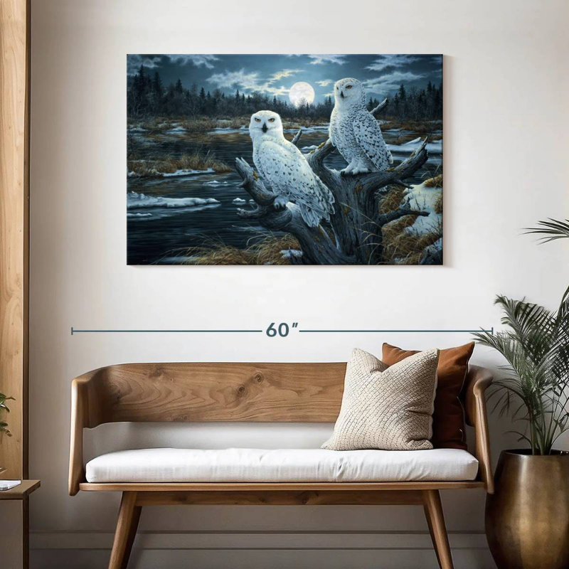 Two Snowy Owls, 30" H x 45" W
