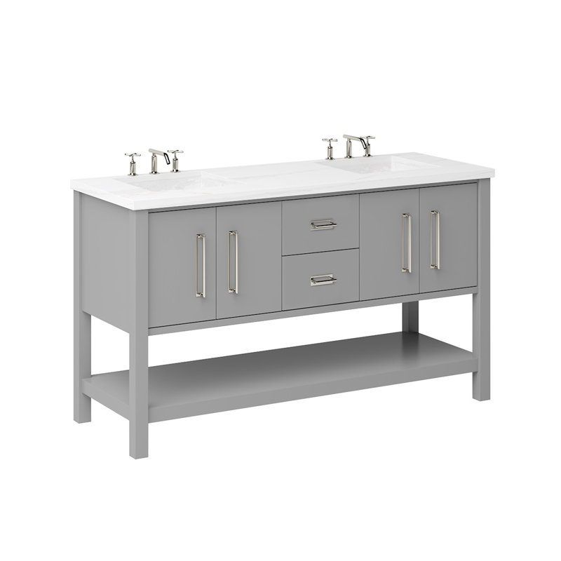 Meuble-lavabo double Kiawah, Gris platine, Nickel satiné, 72"