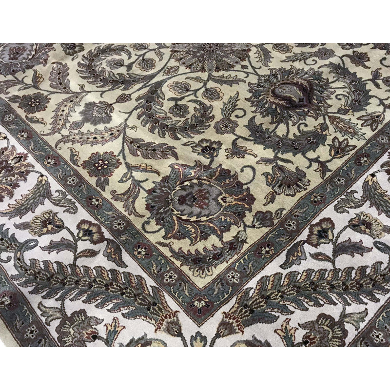 Tapis doré et ivoire noué à la main de haute qualité