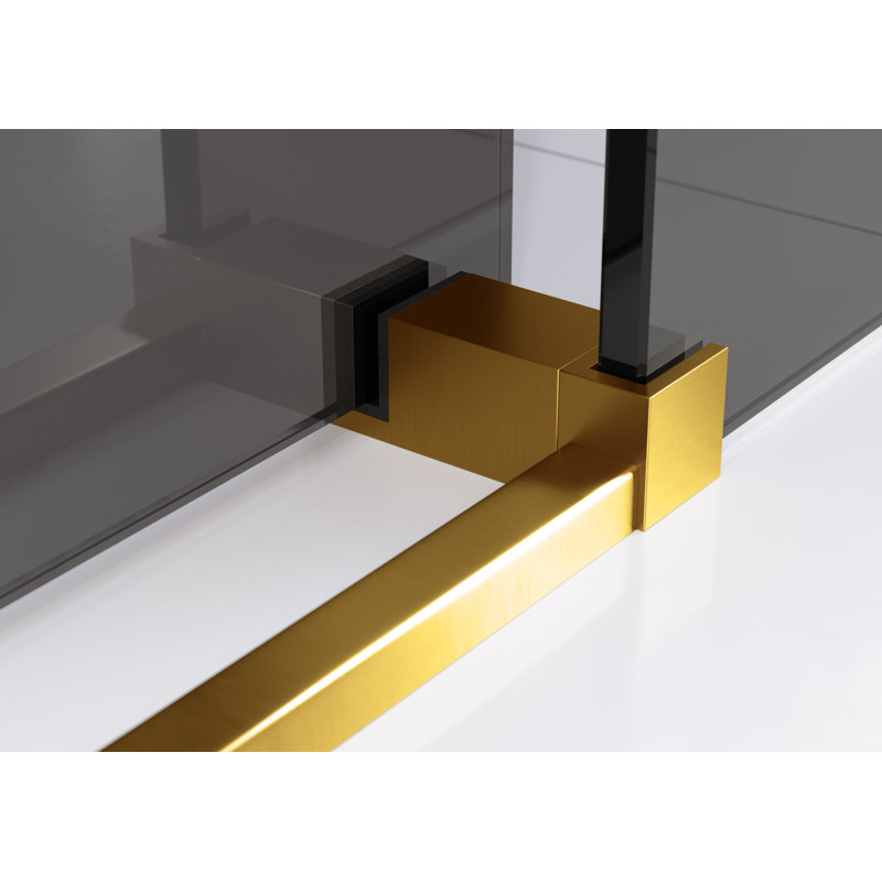 Equinox 56 - 60 in. x 60 in. Fully Frameless Gray Tinted Sliding Bathtub Door, Satin Brass