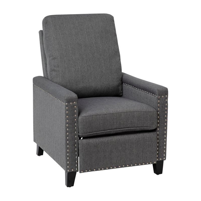 Gray Fabric Push Back Recliner with Nailhead Trim