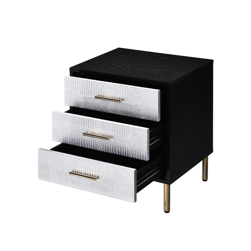 Table de chevet en noir, argent et or avec tiroirs de conception moderne