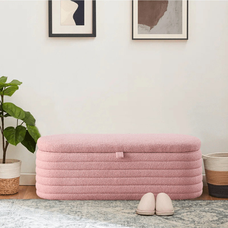 Hazelzet Fabric Upholstered Storage Bench, Pink